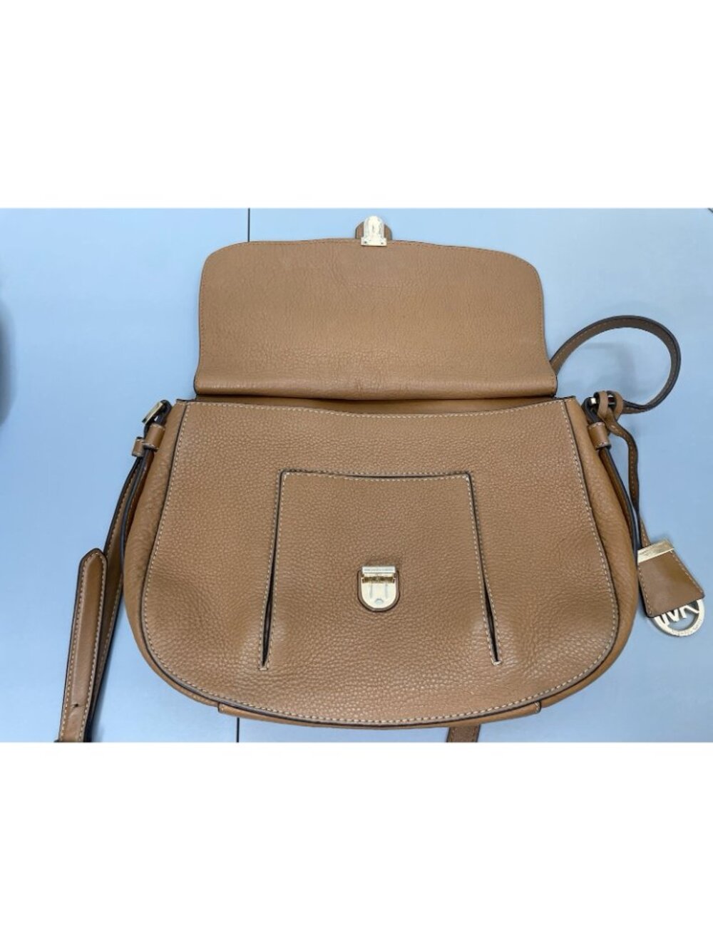 Michael Kors Romy Leather Crossbody Bag Saddle Messenger Pebbled‎ Leather Brown - Picture 4 of 16